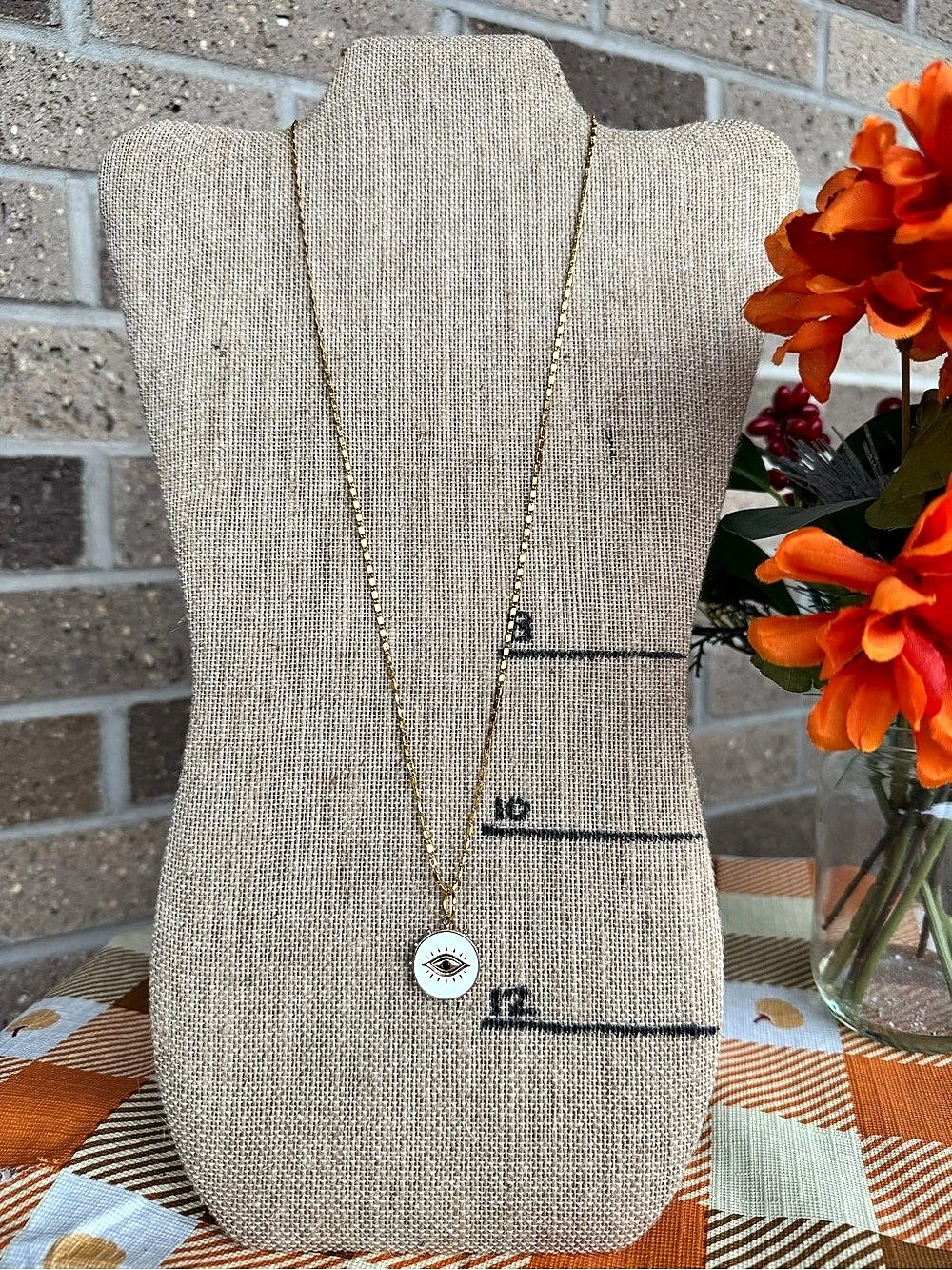 Gold-Tone White Enamel Evil Eye Pendant Necklace